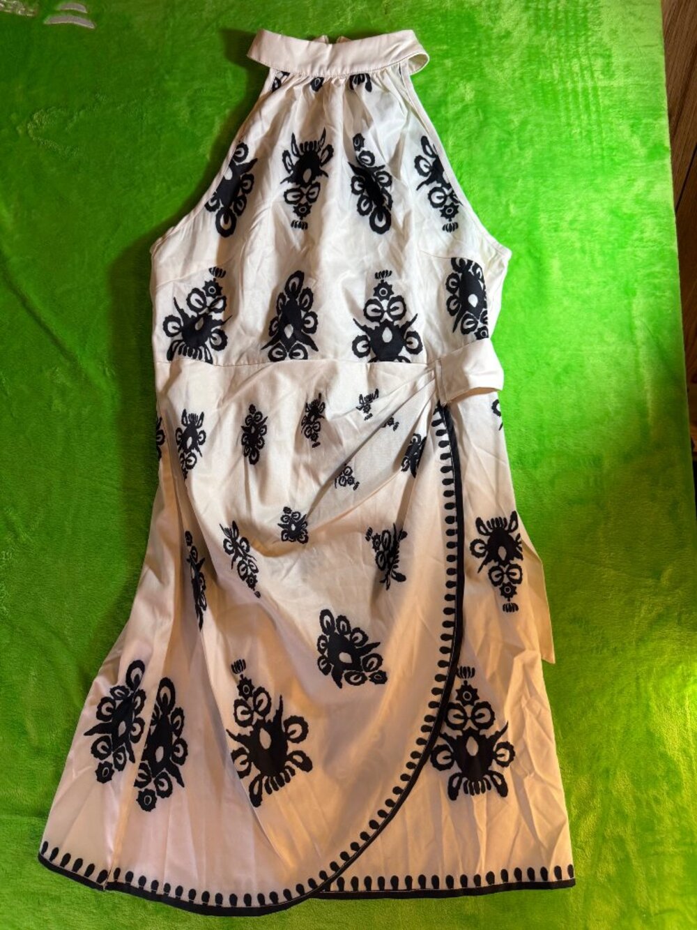 SHEIN White Mini Dress with Black Embroidered Motifs